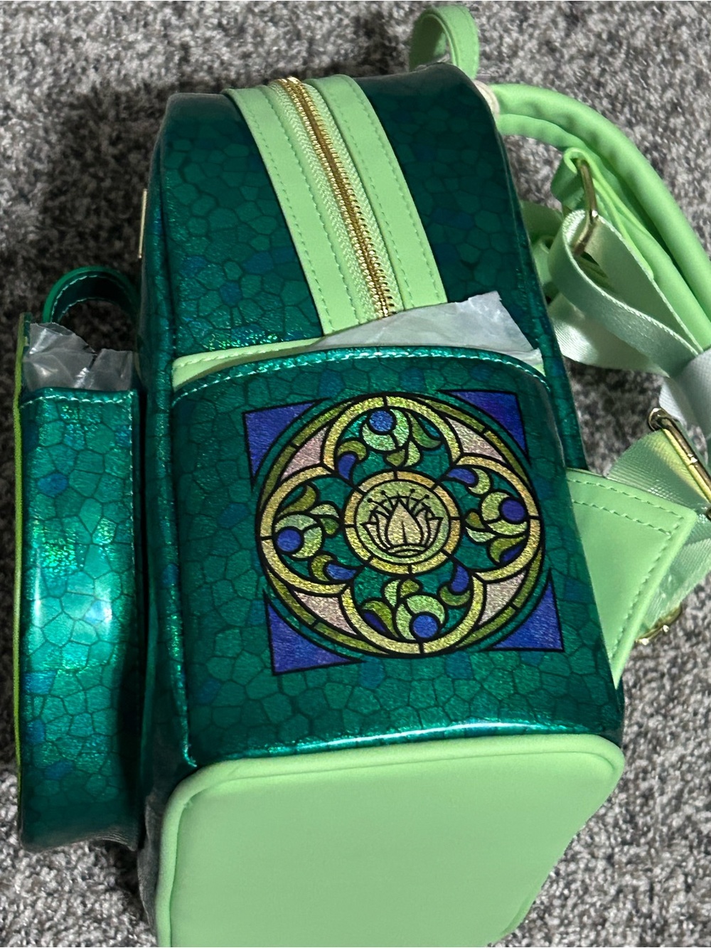 Loungefly Green Tiana Stained Glass Mini Backpack - Picture 4 of 5